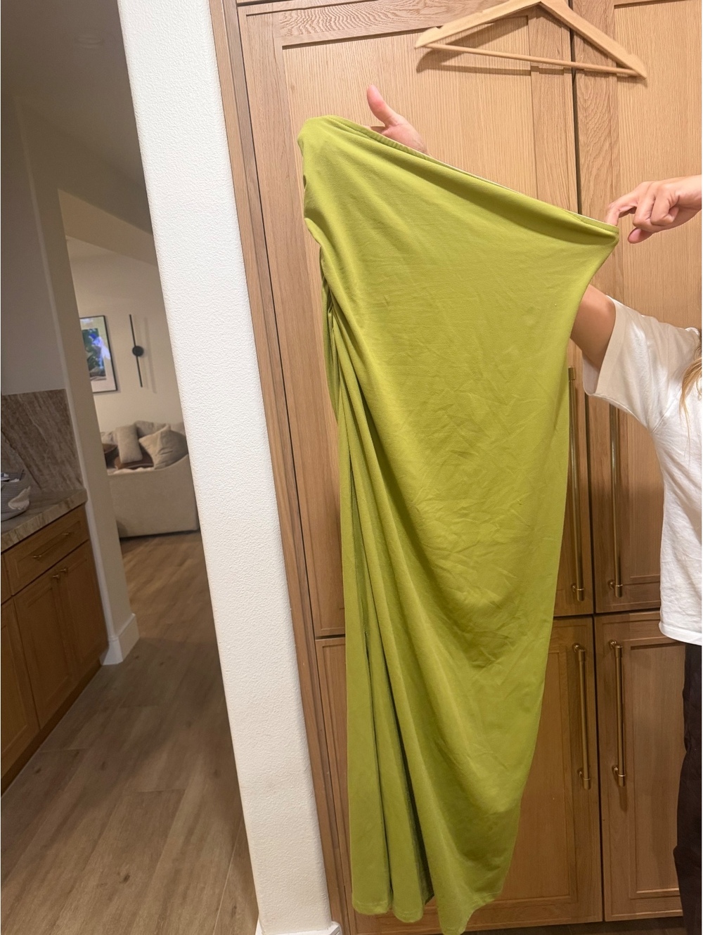 Olive Green Strapless Tube Top Ruched Maxi Dress